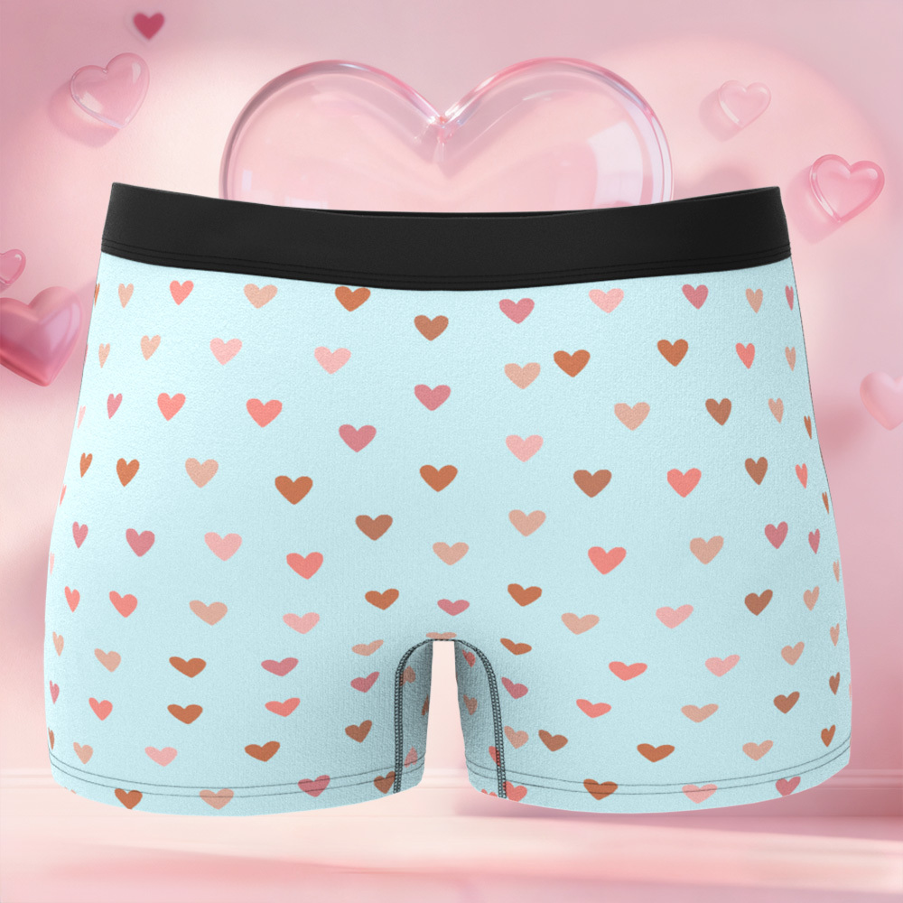 訂製小愛心圖案男士平角內褲,獨特禮物,情人節禮物 - PhotoMoonLampTW