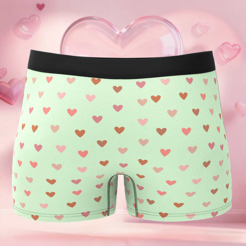 訂製小愛心圖案男士平角內褲,獨特禮物,情人節禮物 - PhotoMoonLampTW
