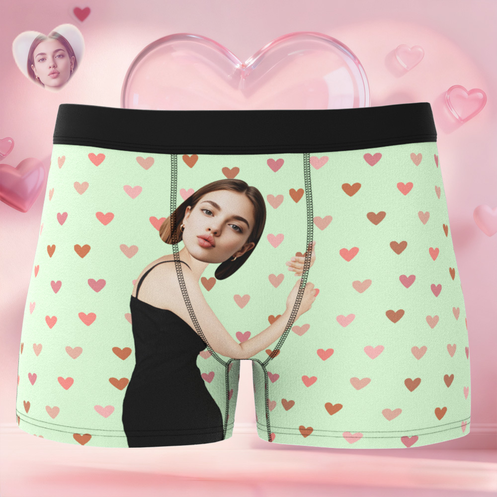 訂製小愛心圖案男士平角內褲,獨特禮物,情人節禮物 - PhotoMoonLampTW