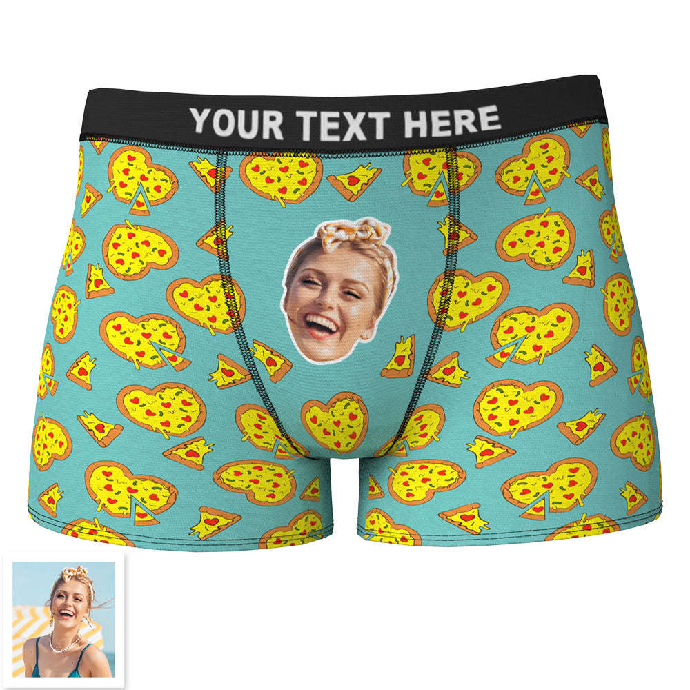 Custom Face Boxer Shorts Personalized Underwear for Boyfriend - Love Heart Pizza