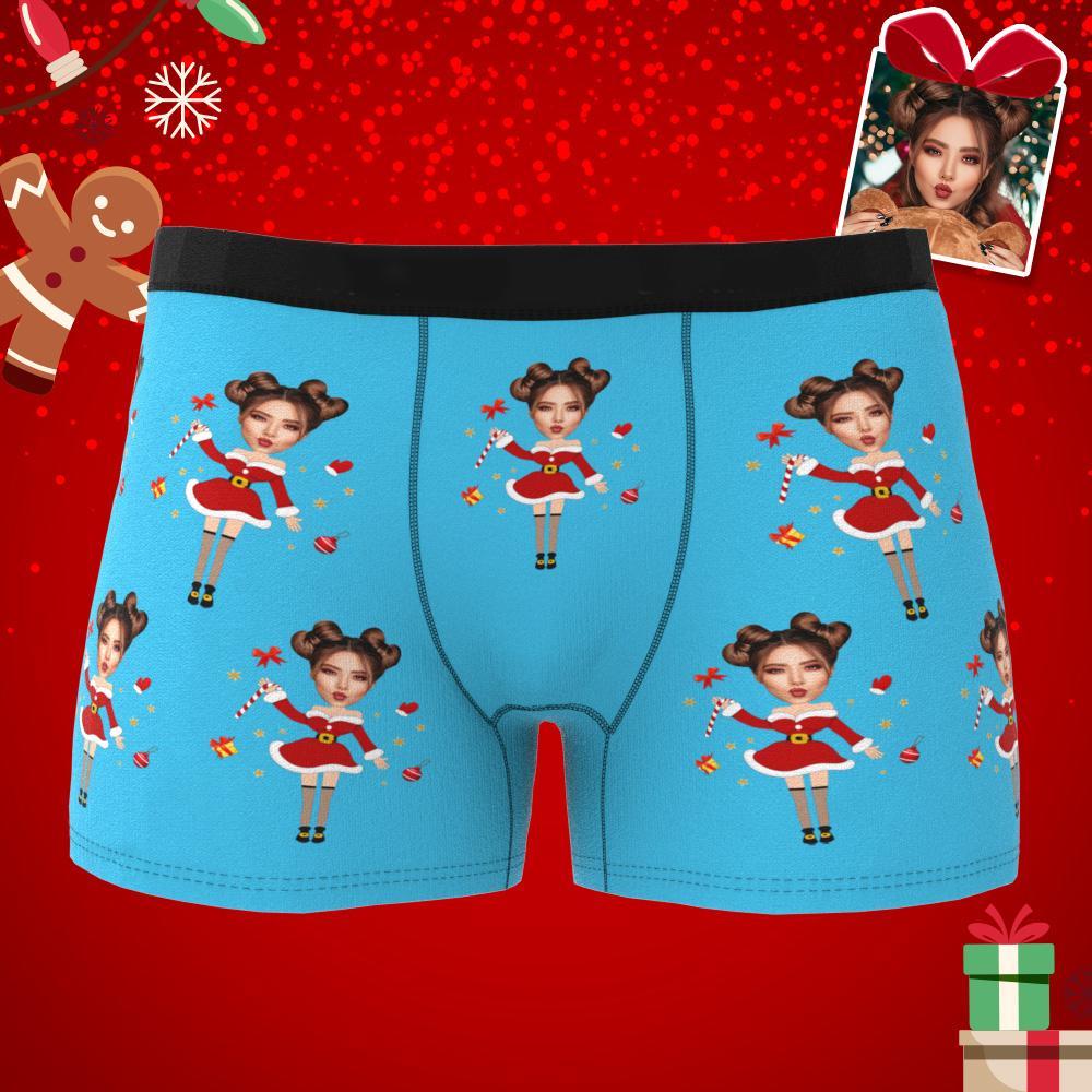 Custom Photo Boxer Santa Claus Face Underwear Couple Gifts Christmas Gift AR View - soufeelus