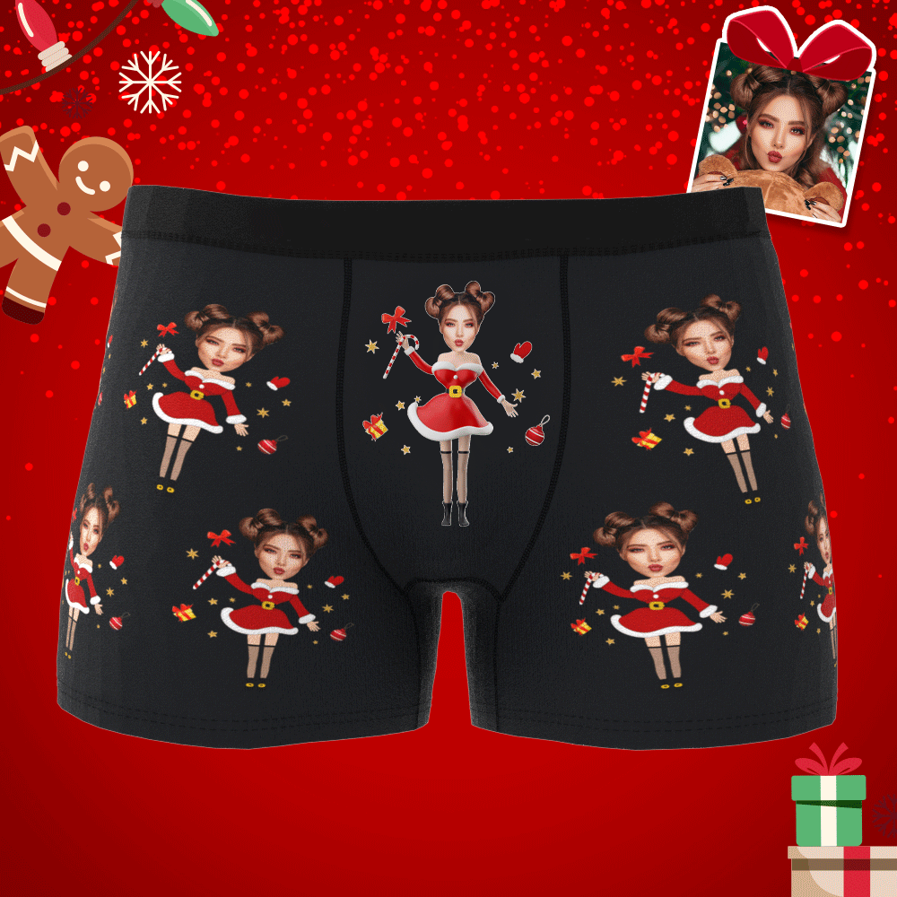 Custom Photo Boxer Santa Claus Face Underwear Couple Gifts Christmas Gift AR View - soufeelus