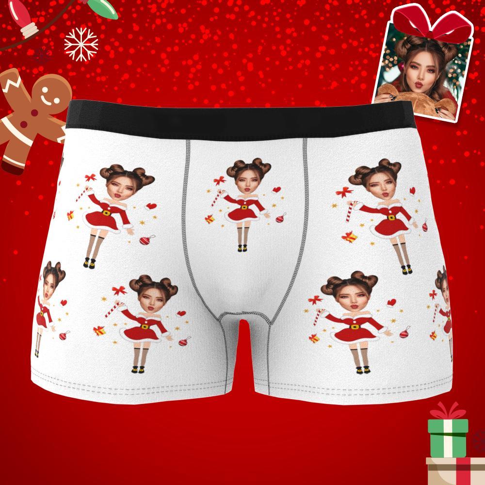 Custom Photo Boxer Santa Claus Face Underwear Couple Gifts Christmas Gift AR View - soufeelus