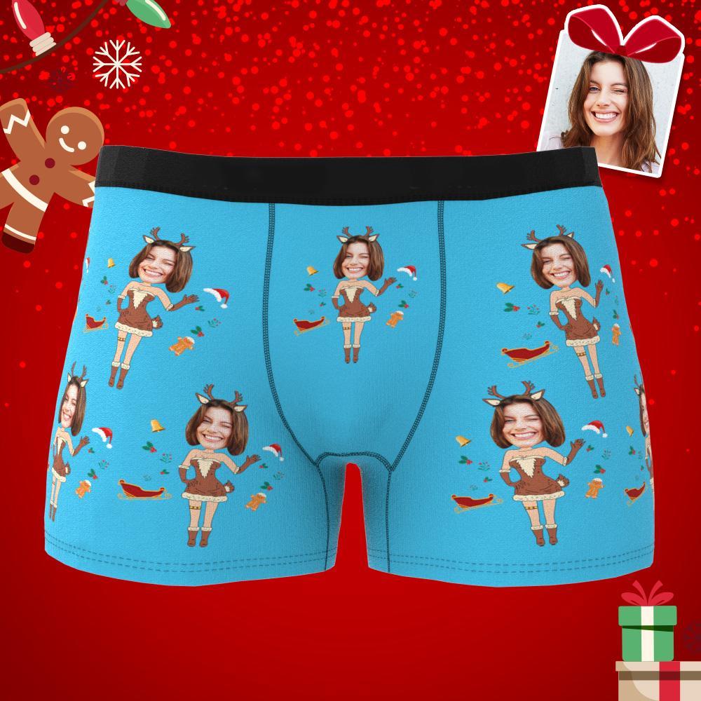 Custom Photo Boxer Christmas Elk Face Underwear Men's Underwear Couple Gifts Christmas Gift AR View - soufeelus