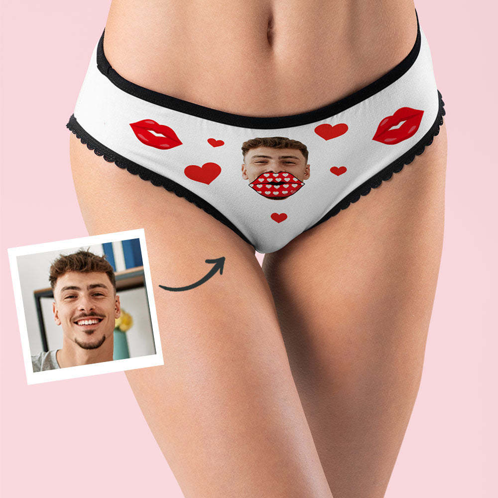 Custom Face Lips and Heart AR View Underwear for Her Personalized Thongs Valentine Gift