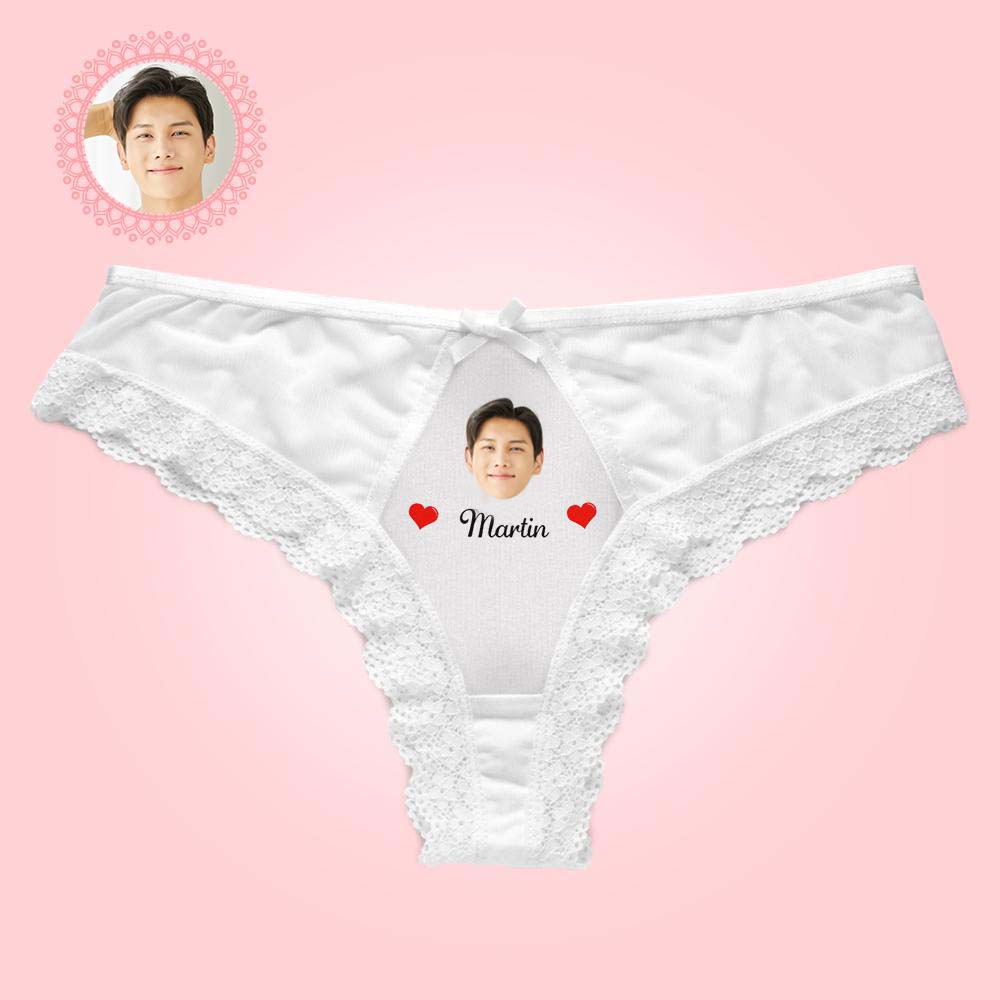 客製化性感蕾絲丁字褲 白色蕾絲 個性化男友臉和名字