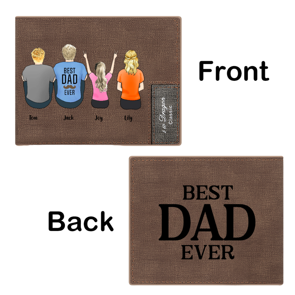 個性化錢包男士雙折錢包父親節禮物最好的爸爸定製家庭成員 - PhotoMoonLampTW