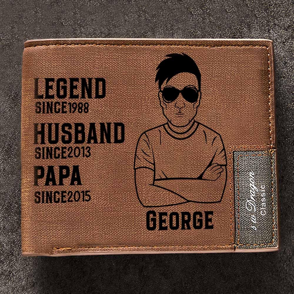 送給父親的禮物 定制錢包 個性化的爸爸傳奇男士雙折錢包 - PhotoMoonLampTW