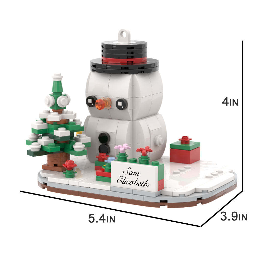 有趣的聖誕禮物個人化積木公仔，帶有聖誕底座和雪人 