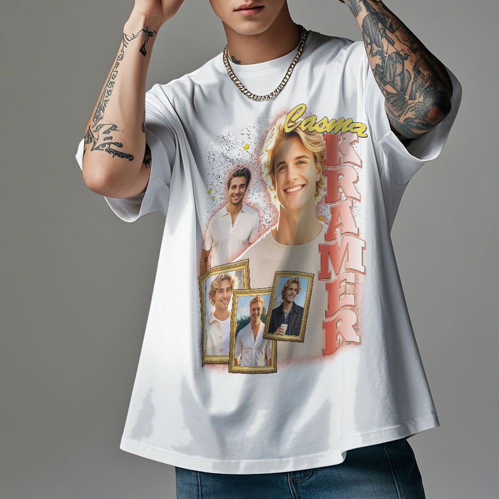 客製化復古照片 T 卹 個性化復古時尚 T 卹,適合送禮 90 年代復古 - PhotoMoonLampTW