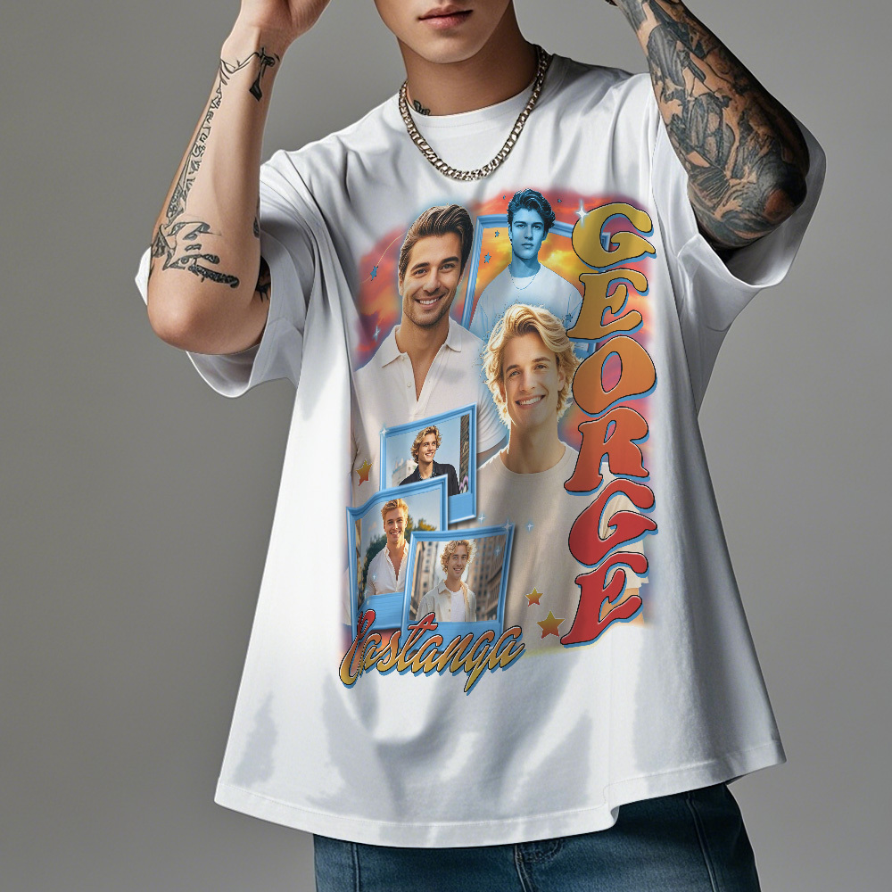 客製化復古照片 T 卹 個性化復古 T 卹作為禮物 90 年代復古 - PhotoMoonLampTW