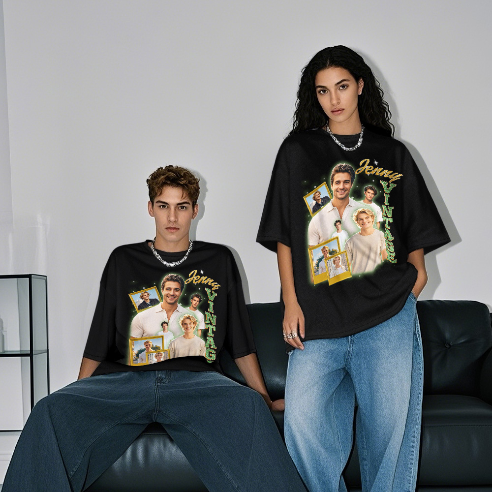 客製化復古照片 T 卹 個性化復古 T 卹,適合送禮 90 年代復古禮物,送給情人 - PhotoMoonLampTW