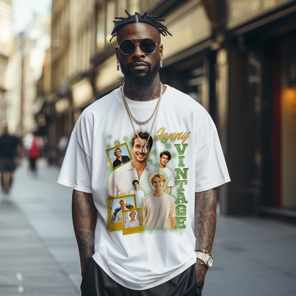 客製化復古照片 T 卹 個性化復古 T 卹,適合送禮 90 年代復古禮物,送給情人 - PhotoMoonLampTW