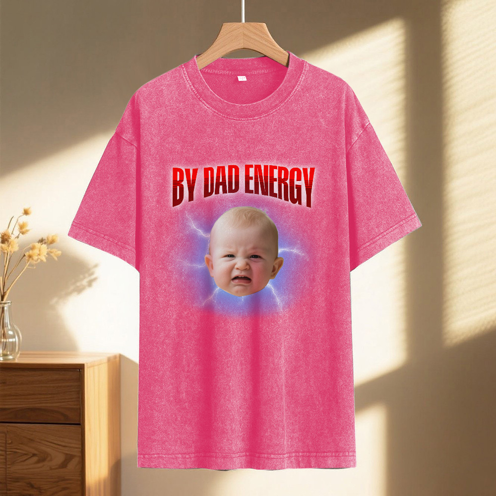 客製化趣味兒童照片和文字t卹,適合爸爸,個人化復古t卹,復古水洗90年代風格,父親節禮物 - PhotoMoonLampTW
