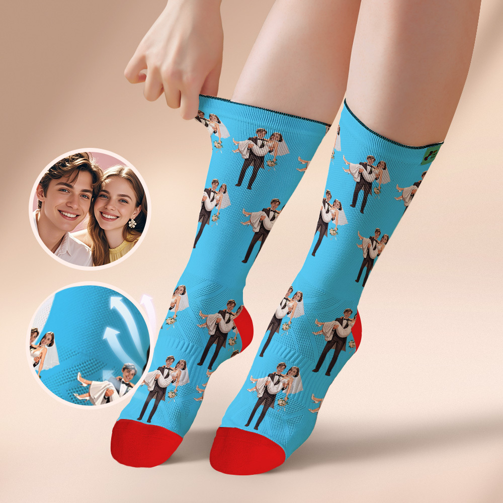 個人化情侶禮物,帶有您的照片客製化照片襪子,適合結婚週年紀念或訂婚禮物 - PhotoMoonLampTW