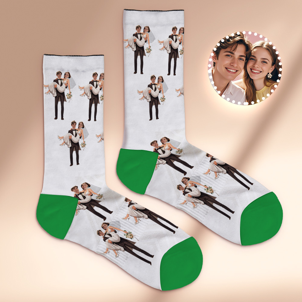 個人化情侶禮物,帶有您的照片客製化照片襪子,適合結婚週年紀念或訂婚禮物 - PhotoMoonLampTW