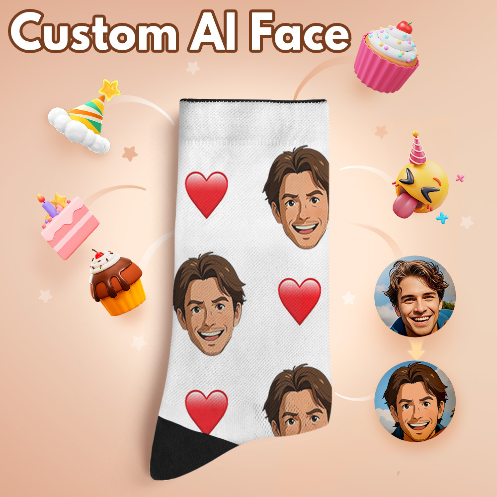 客製化心形照片襪子,色彩繽紛的個人化設計,送給愛人的最佳禮物創意,搞笑表情 - PhotoMoonLampTW