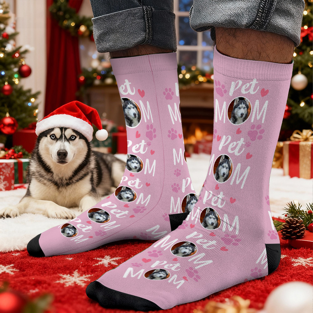 聖誕禮物 訂製寵物臉圖案襪子 彩色襪子 送給寵物愛好者的禮物 - PhotoMoonLampTW