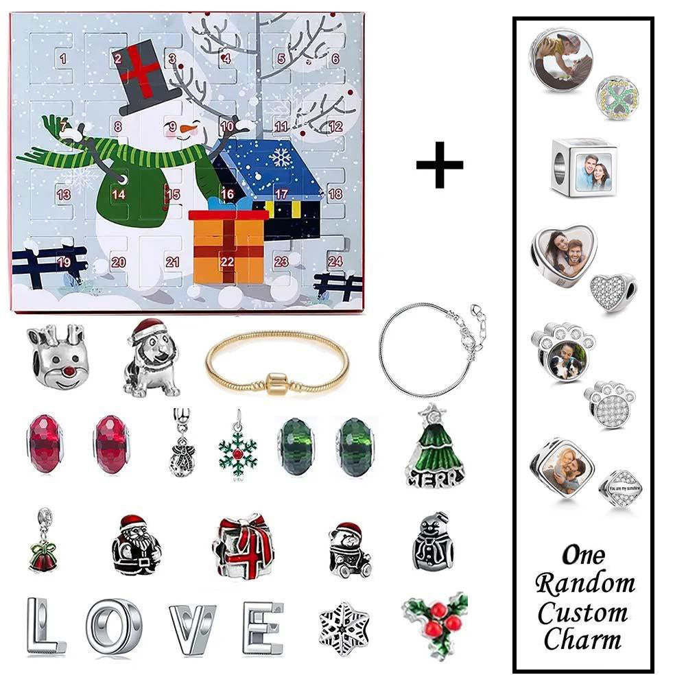 Personalized Photo Charm Christmas Charm Surprise Blind Box Bracelet 24 Calendar Countdown Gift Box Bracelet DIY Charms