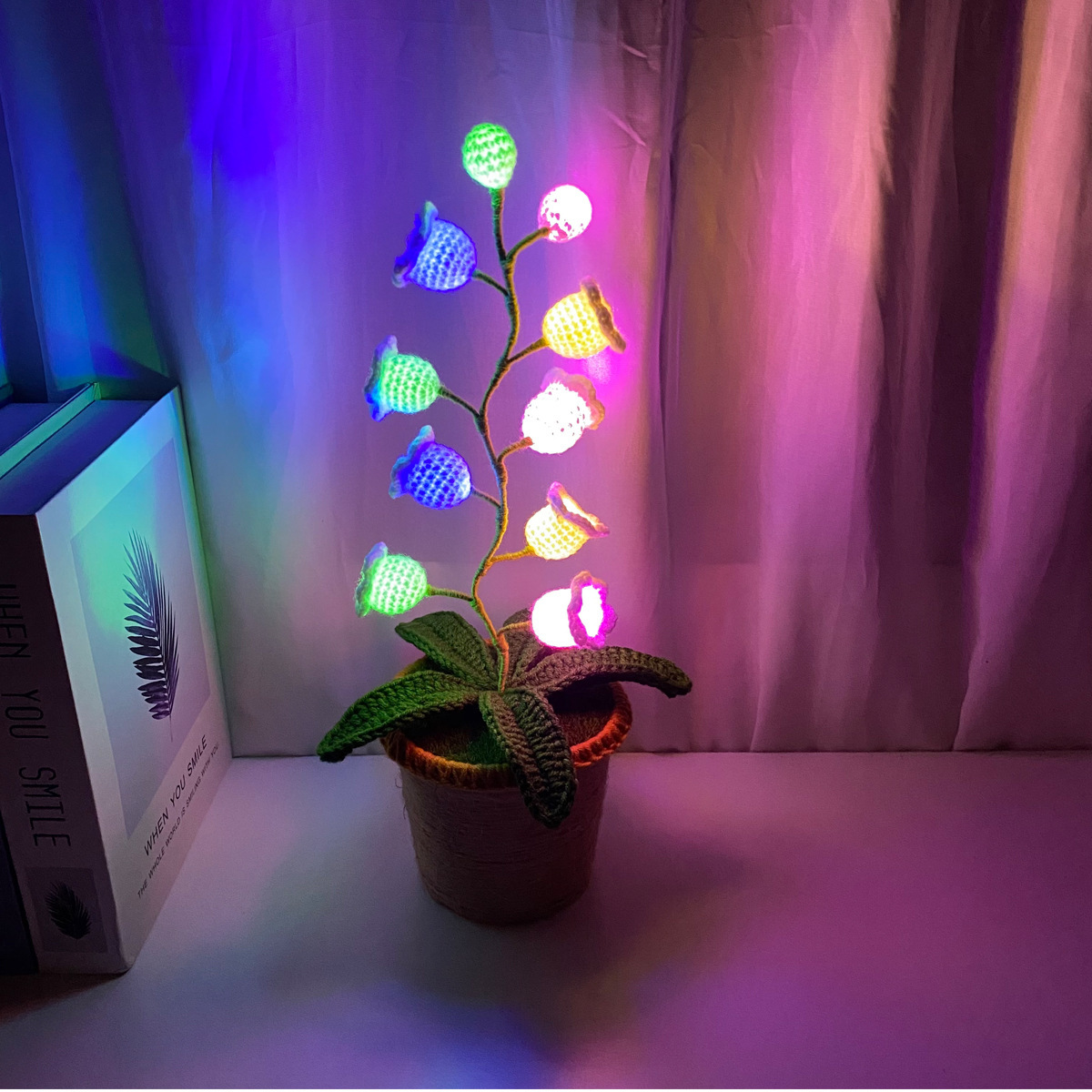 Led燈鉤織鈴蘭 - 發光盆栽針織花卉家居氛圍裝飾 - PhotoMoonLampTW