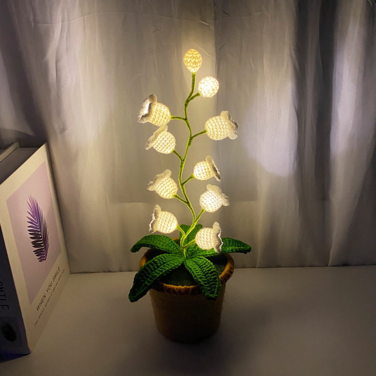 Led燈鉤織鈴蘭 - 發光盆栽針織花卉家居氛圍裝飾 - PhotoMoonLampTW