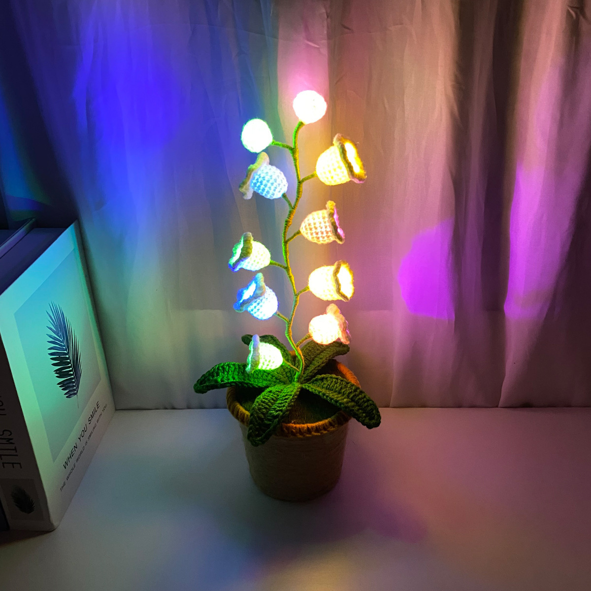 Led燈鉤織鈴蘭 - 發光盆栽針織花卉家居氛圍裝飾 - PhotoMoonLampTW