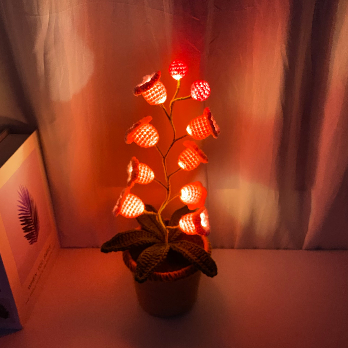Led燈鉤織鈴蘭 - 發光盆栽針織花卉家居氛圍裝飾 - PhotoMoonLampTW