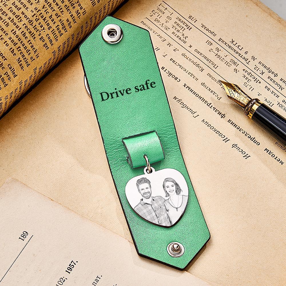 客製化心型照片皮革鑰匙圈帶文字週年紀念禮物男士 - PhotoMoonLampTW