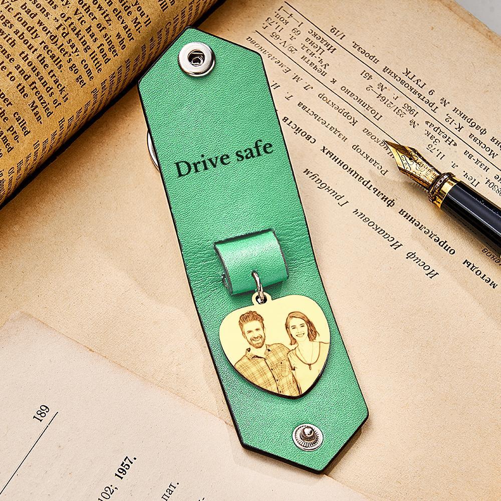 客製化心型照片皮革鑰匙圈帶文字週年紀念禮物男士 - PhotoMoonLampTW