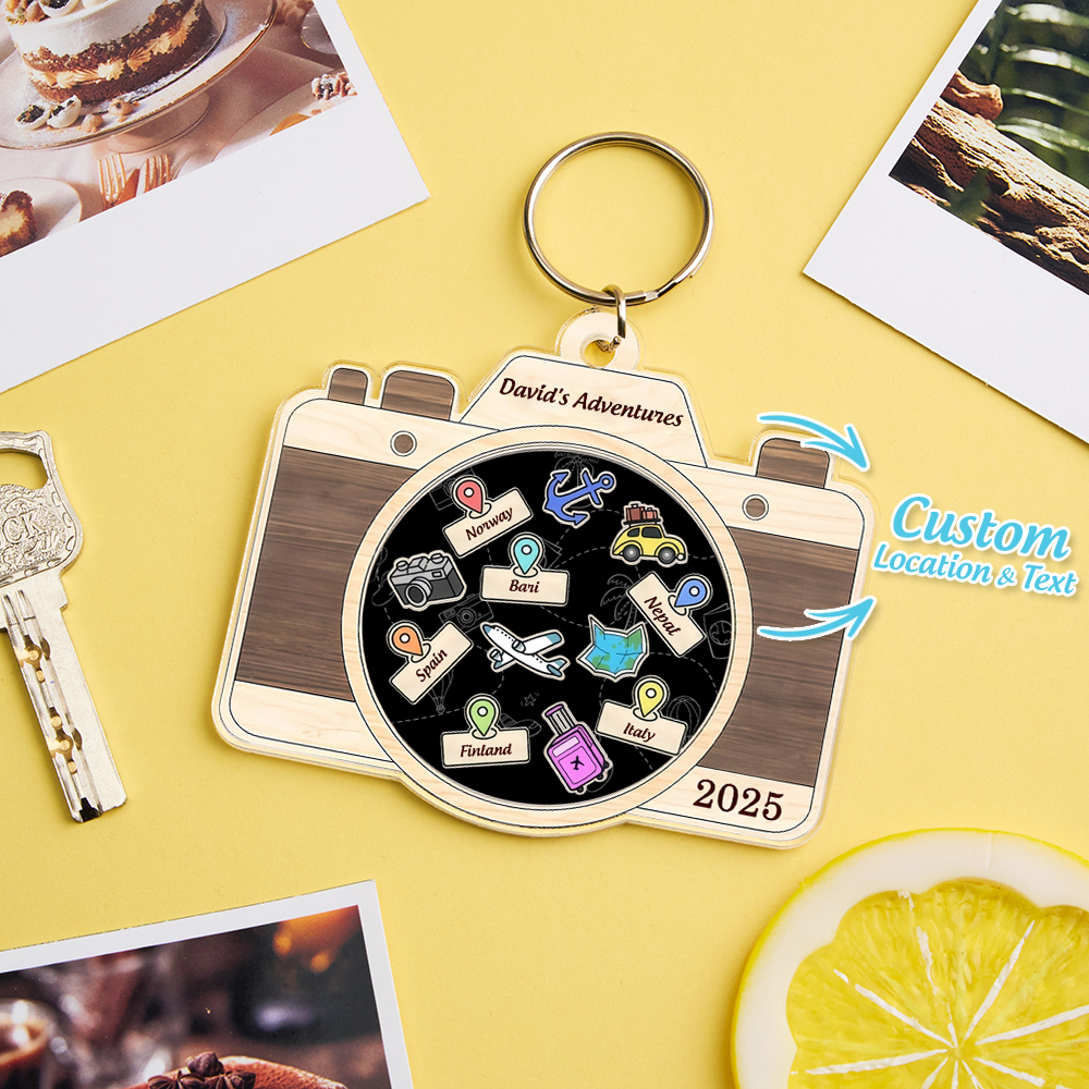 個人化旅行冒險鑰匙圈客製化旅行目的地鑰匙扣 - PhotoMoonLampTW