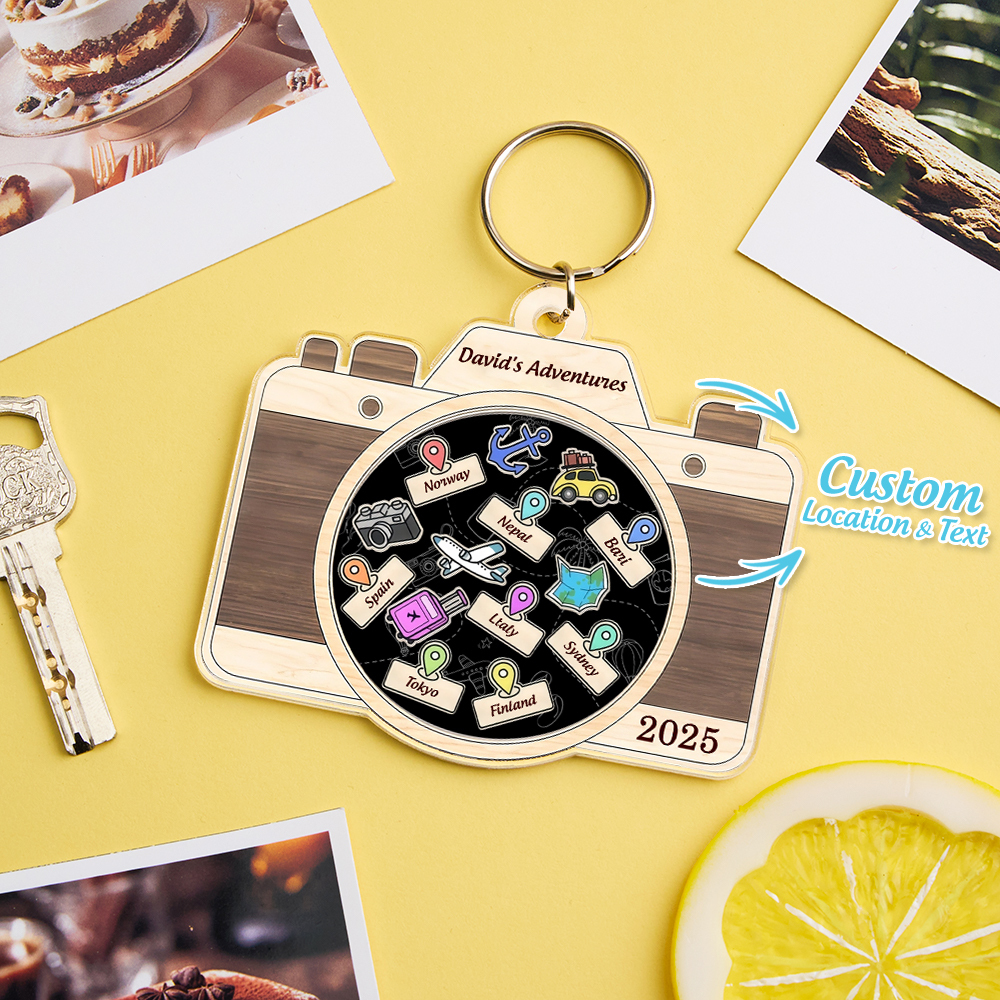 個人化旅行冒險鑰匙圈客製化旅行目的地鑰匙扣 - PhotoMoonLampTW