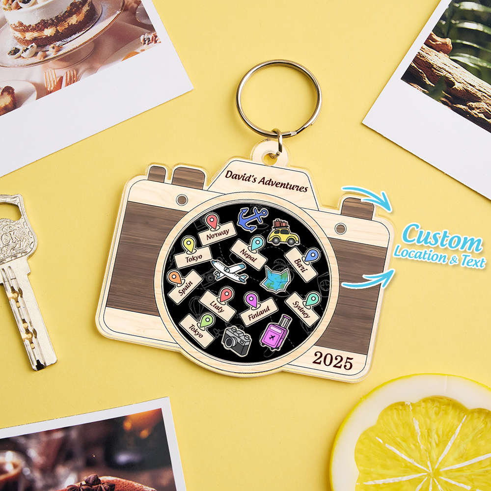 個人化旅行冒險鑰匙圈客製化旅行目的地鑰匙扣 - PhotoMoonLampTW
