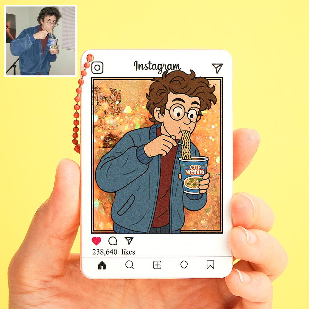 客製化卡通照片閃光壓克力鑰匙圈 Instagram 風格個人化禮物