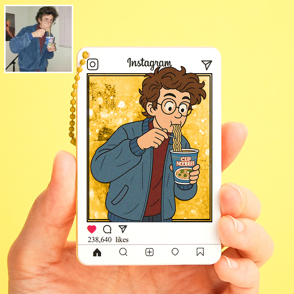 客製化卡通照片閃光壓克力鑰匙圈 Instagram 風格個人化禮物 - PhotoMoonLampTW