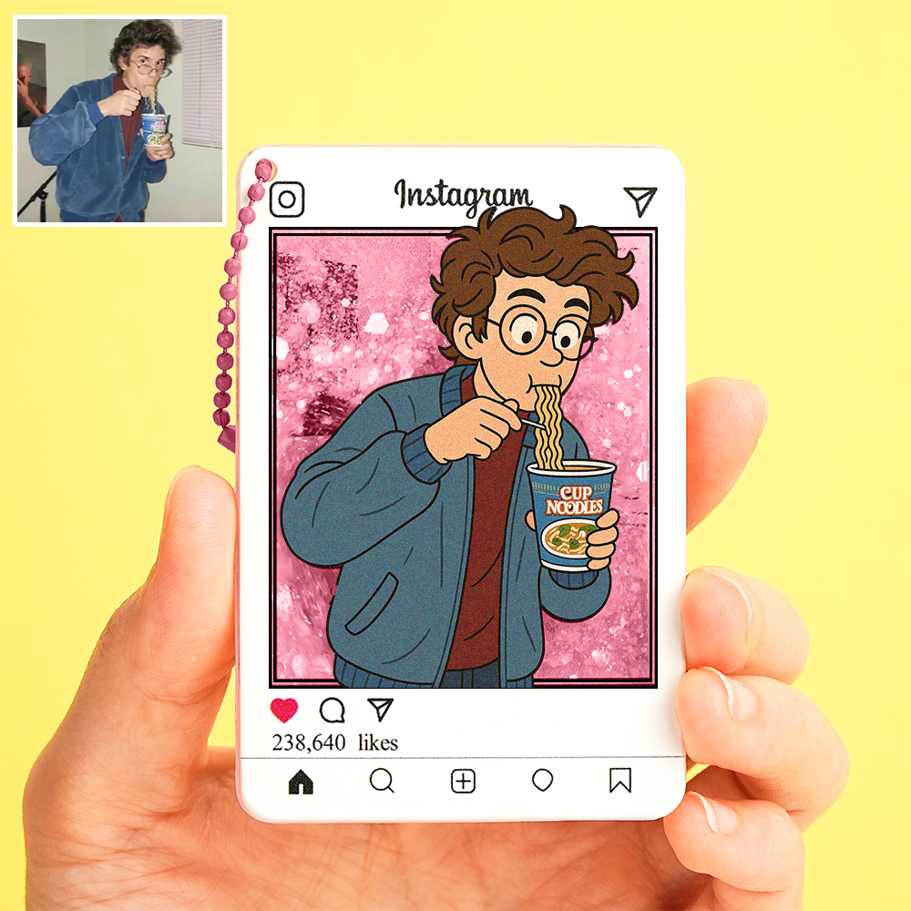 客製化卡通照片閃光壓克力鑰匙圈 Instagram 風格個人化禮物 - PhotoMoonLampTW