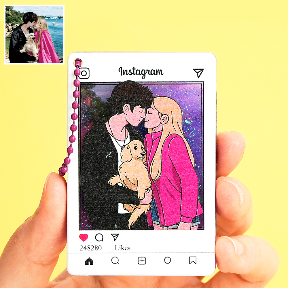 客製化卡通照片閃光壓克力鑰匙圈 Instagram 風格個人化禮物 - PhotoMoonLampTW