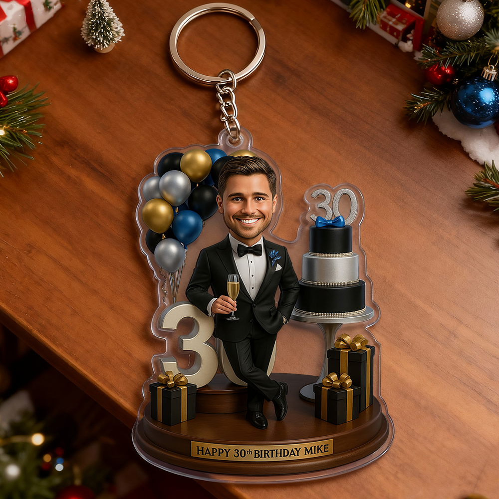 生日禮物 客製化照片 男士卡通肖像 壓克力鑰匙圈 3d立體效果 2d列印 - PhotoMoonLampTW