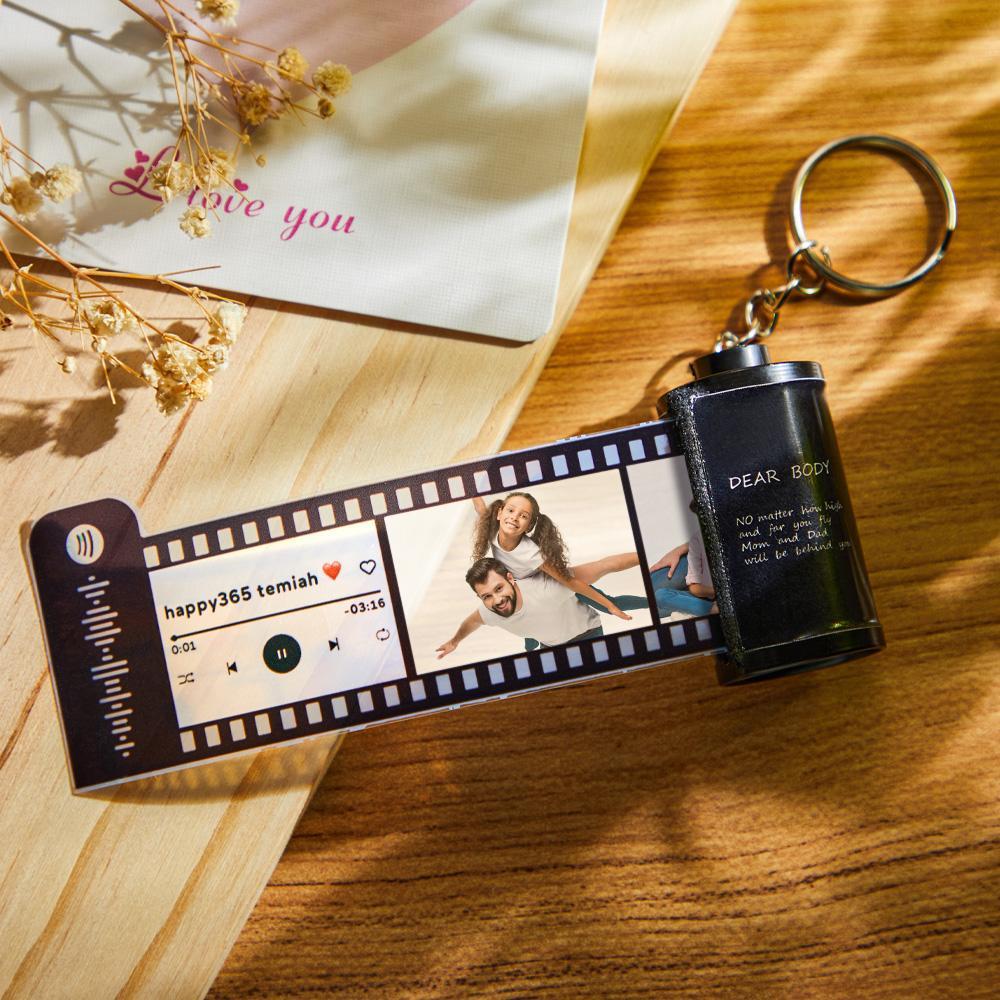 Custom Photo Film Roll Keychain Scannable Spotify Code Creative Couple Gifts - NameNecklace