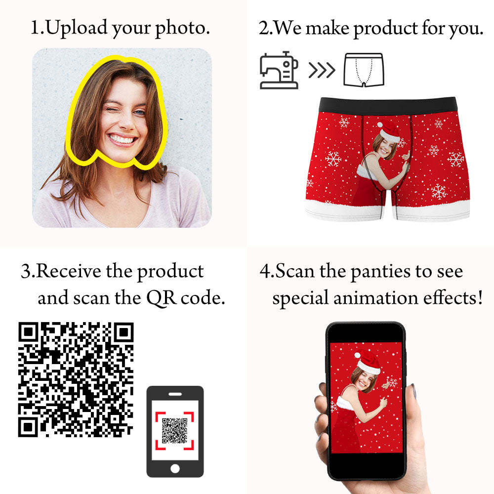 客製化臉部男士聖誕內衣臉部平角內褲聖誕禮物 Ar 視野禮物 - PhotoMoonLampTW