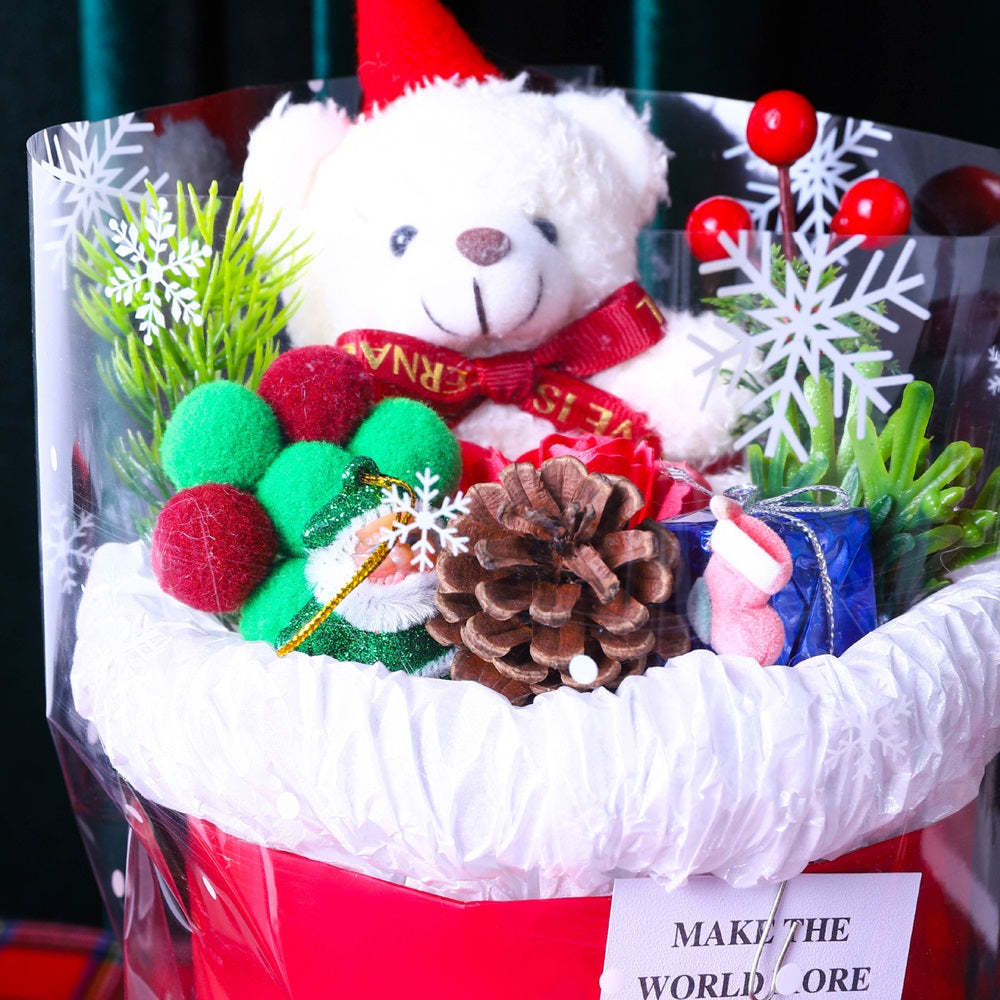 聖誕毛絨公仔熊花束創意玩具肥皂花聖誕禮物 - PhotoMoonLampTW