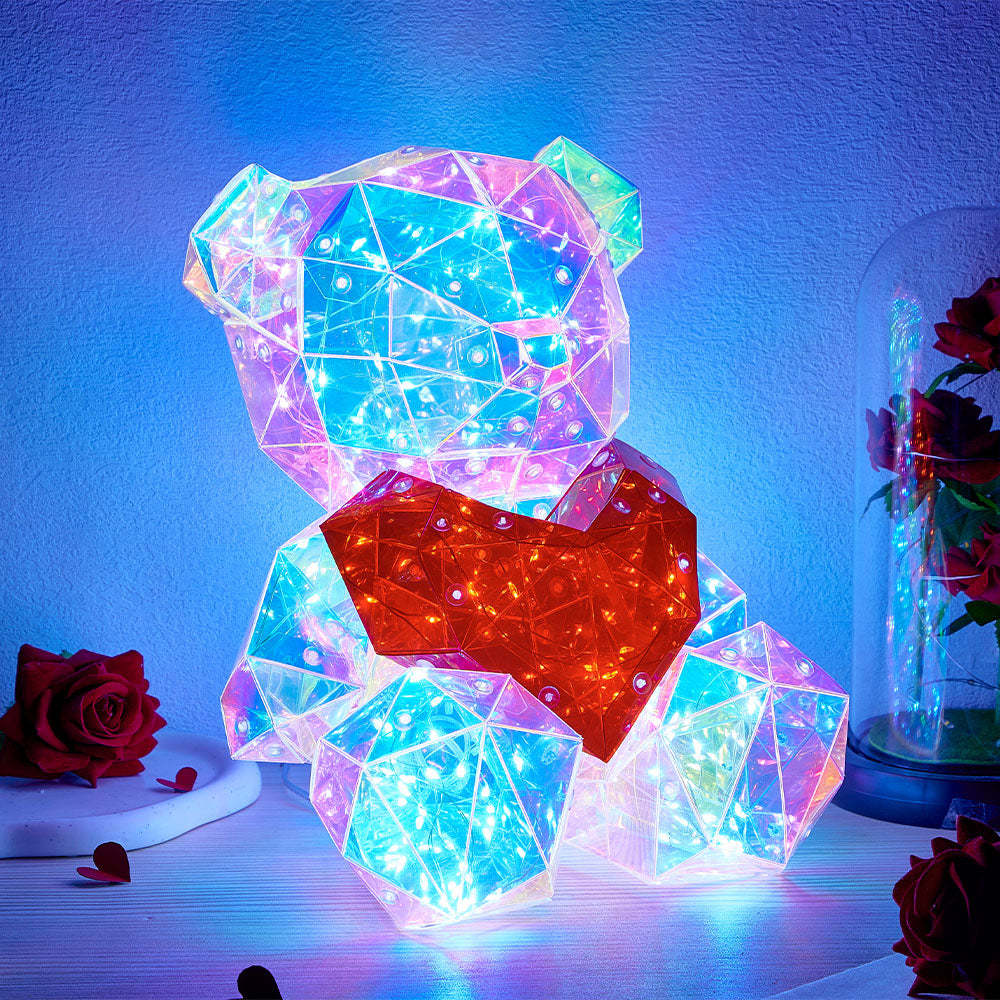 銀河 Led 小熊全息彩虹燈發光銀河熊情人節禮物 - PhotoMoonLampTW