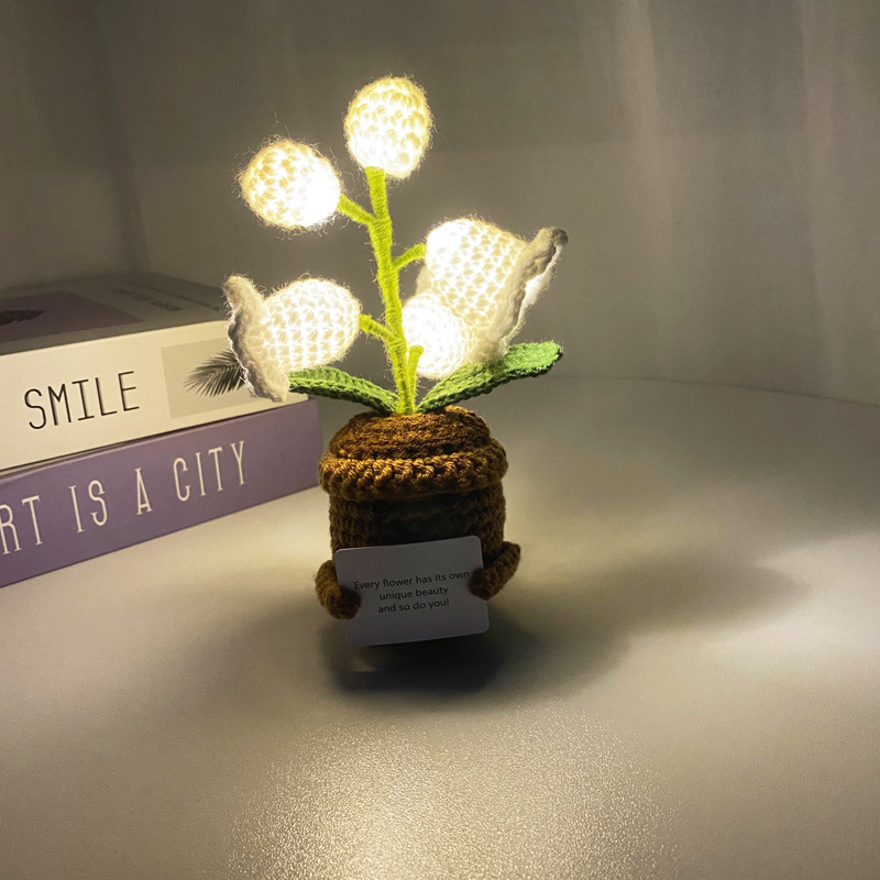Led燈鉤織鈴蘭 - 發光盆栽針織花卉家居氛圍裝飾 - PhotoMoonLampTW