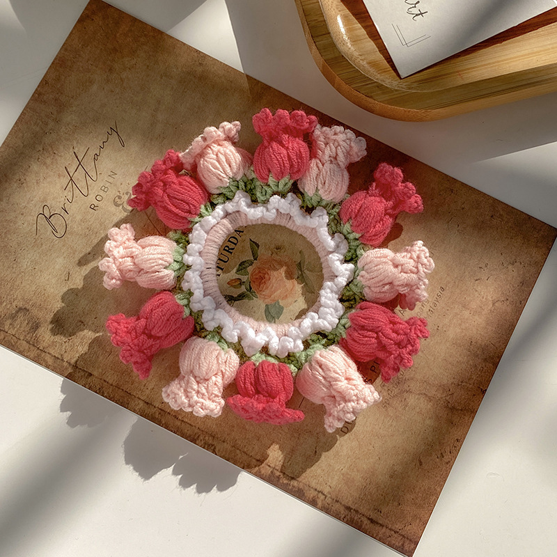 母親節禮物 手工編織鈴蘭羊毛大腸髮圈 高彈性馬尾髮圈 - PhotoMoonLampTW