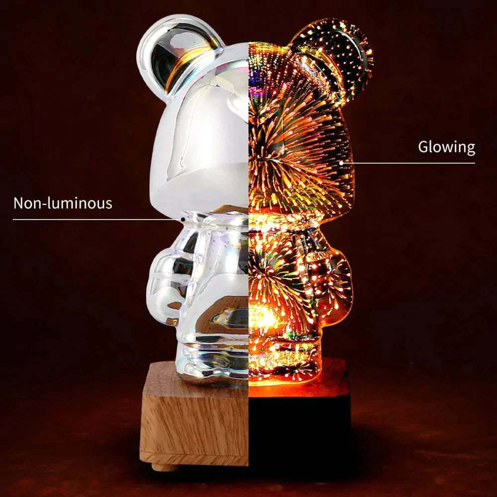 3D Firework Bear Night Light Colorful Bear Decor Light Gift for Him or Her - 