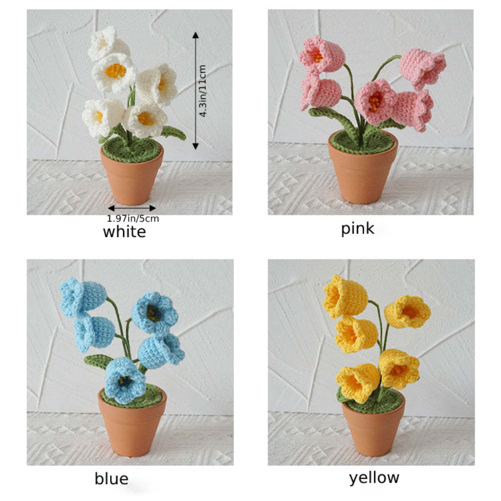 鈴蘭盆栽成品手工編織針織盆栽禮物送給手工愛好者畢業禮物 - PhotoMoonLampTW