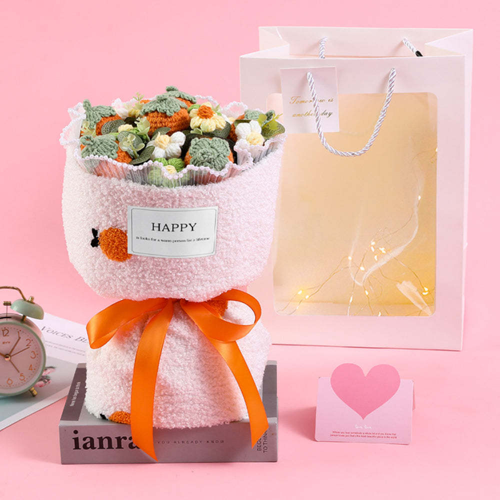 鉤針花束手工針織草莓花束帶燈條禮物送給情侶畢業禮物 - PhotoMoonLampTW