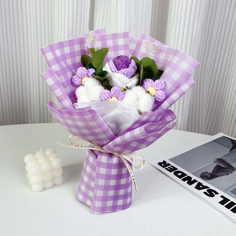 鉤針花束手工針織玫瑰棉和雛菊花束送給她的畢業禮物 - PhotoMoonLampTW