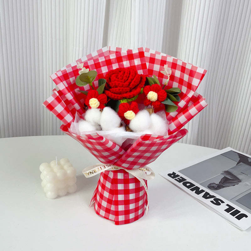 鉤針花束手工針織玫瑰棉和雛菊花束送給她的畢業禮物 - PhotoMoonLampTW