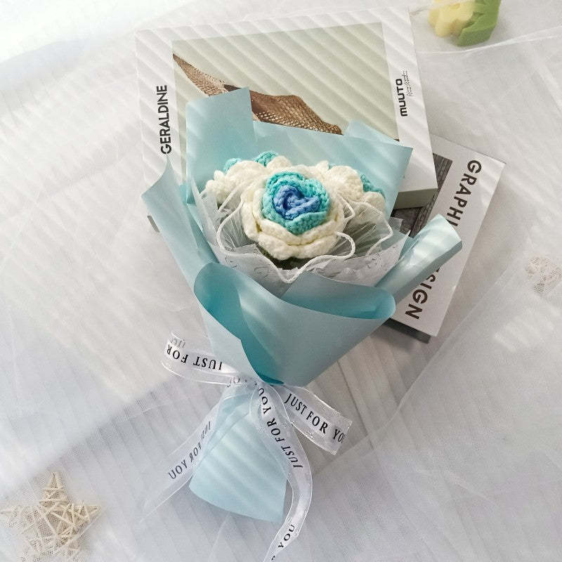 鉤針花束手工針織三朵玫瑰花束送給她的畢業禮物 - PhotoMoonLampTW