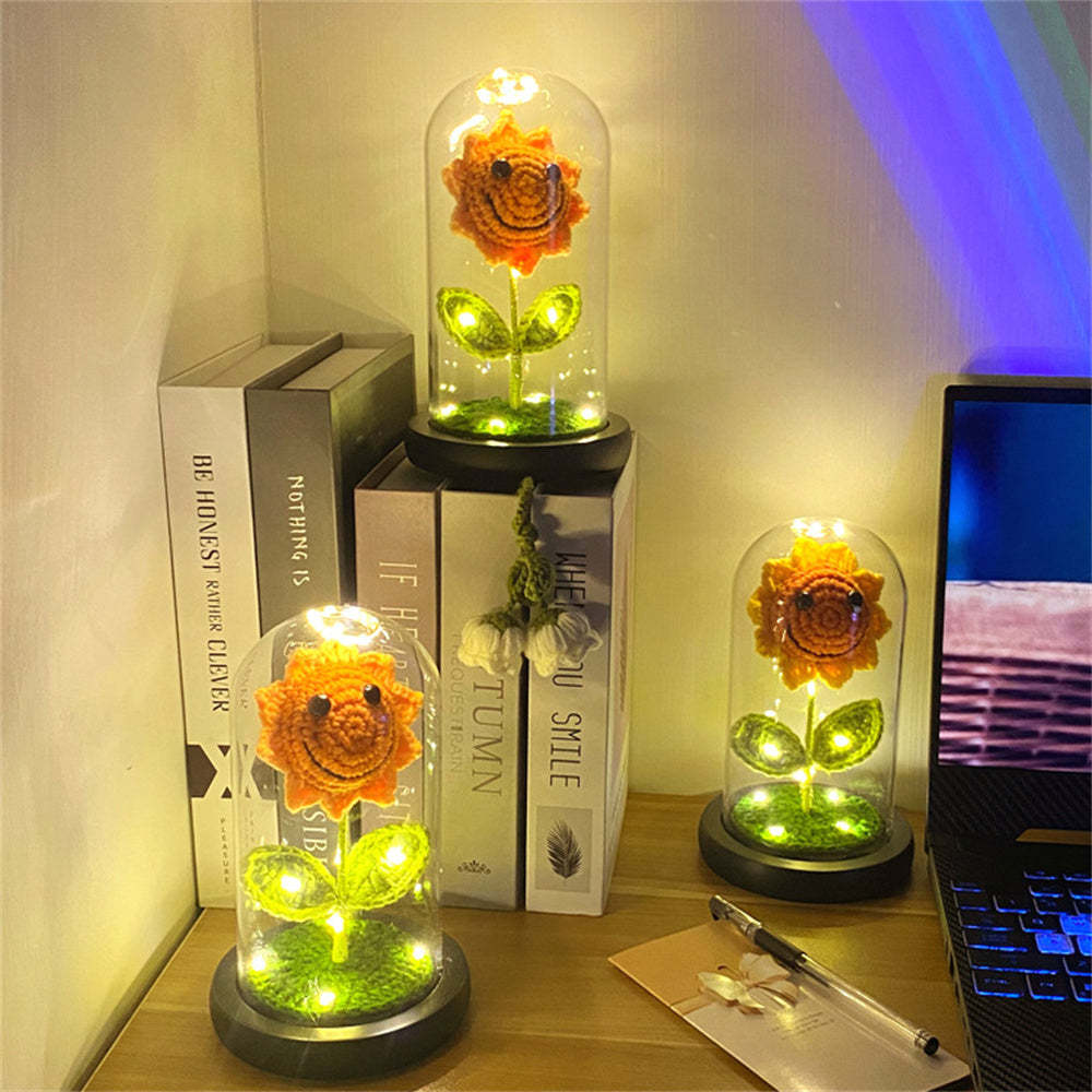 鉤針花燈手工針織玫瑰向日葵玻璃罩裝飾品 - PhotoMoonLampTW